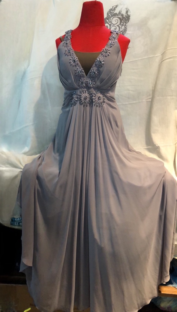 Elegant Grey Evening Gown with Floral Embellishments - Image 1 of 1