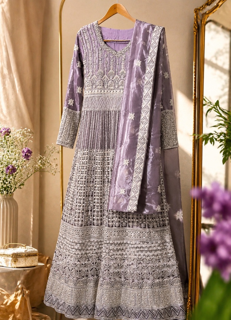Purple Embroidered Anarkali Suit with Dupatta - Image 1 of 1