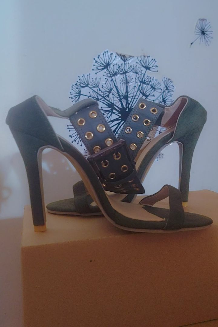 Green Stiletto Heel Sandals with Buckle Details Women - Image 1 of 2