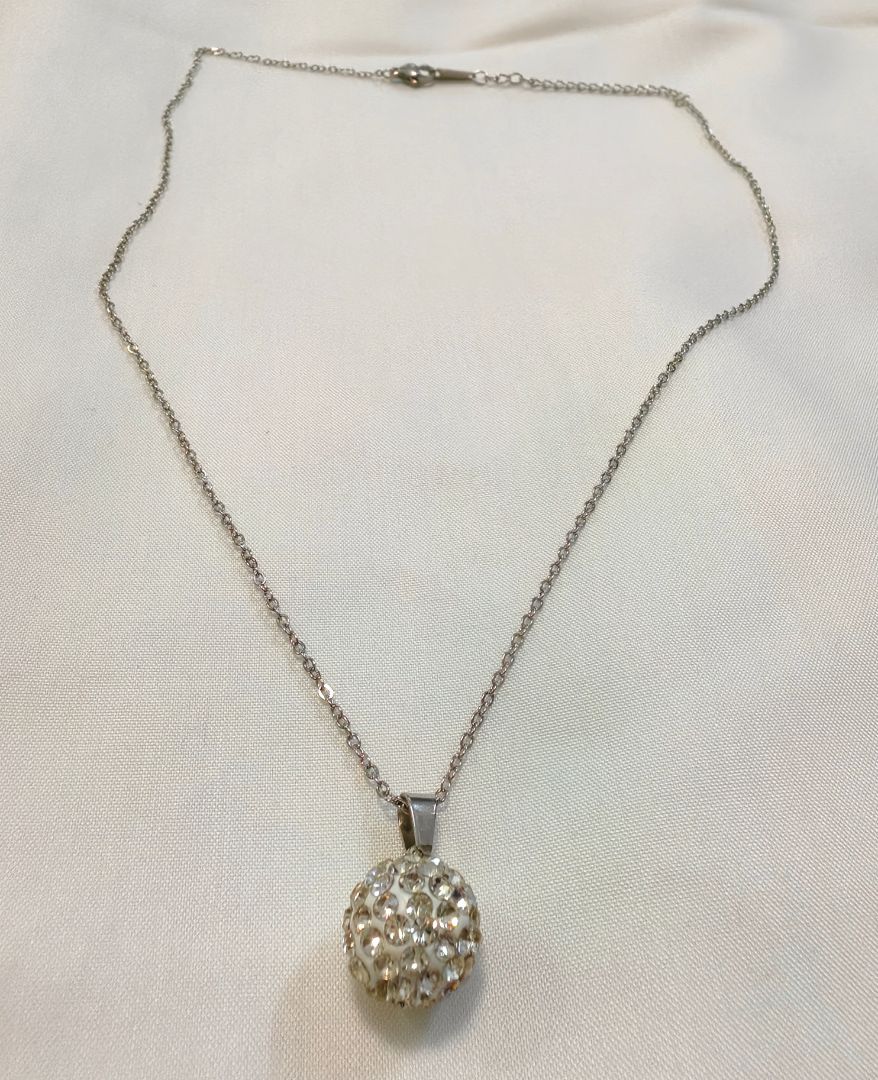 Silver Rhinestone Ball Pendant Necklace Women