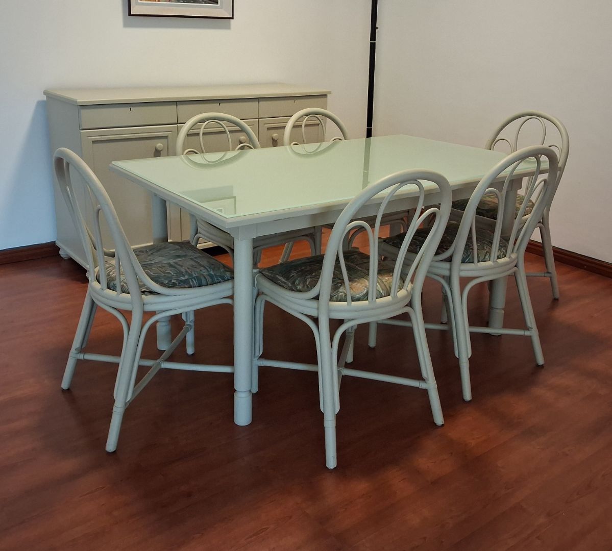 Dining Table Set with Buffet Credenza Beige thumbnail 2