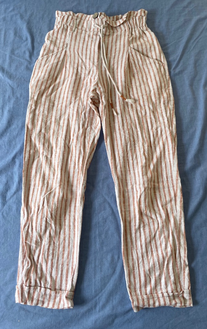 Pantalon rayé rose et blanc Bershka M