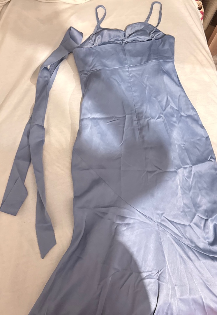 Powder Blue Satin Evening Dress Women Size S thumbnail 3