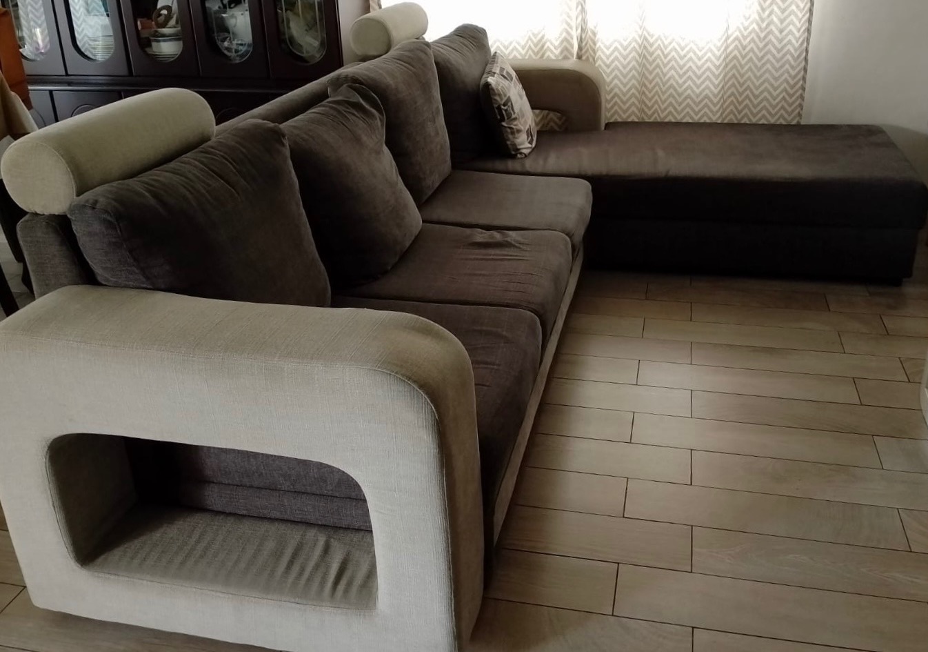 L Shape Sofa Custom Made Gray Beige thumbnail 2