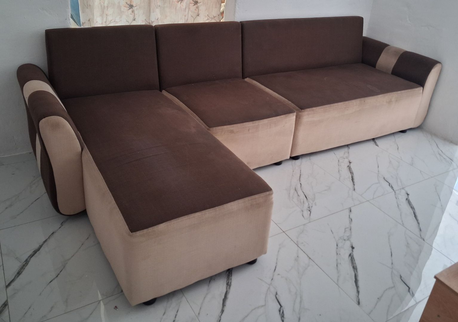 Brown And Beige L-Shaped Sectional Sofa