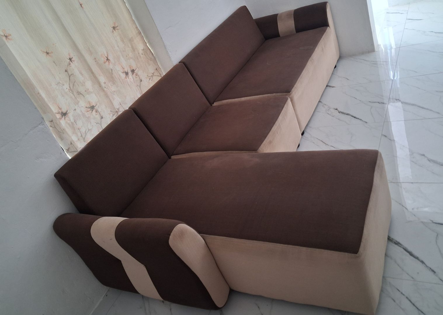 Brown And Beige L-Shaped Sectional Sofa thumbnail 2