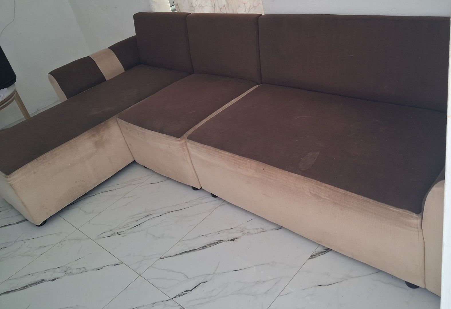 Brown And Beige L-Shaped Sectional Sofa thumbnail 3