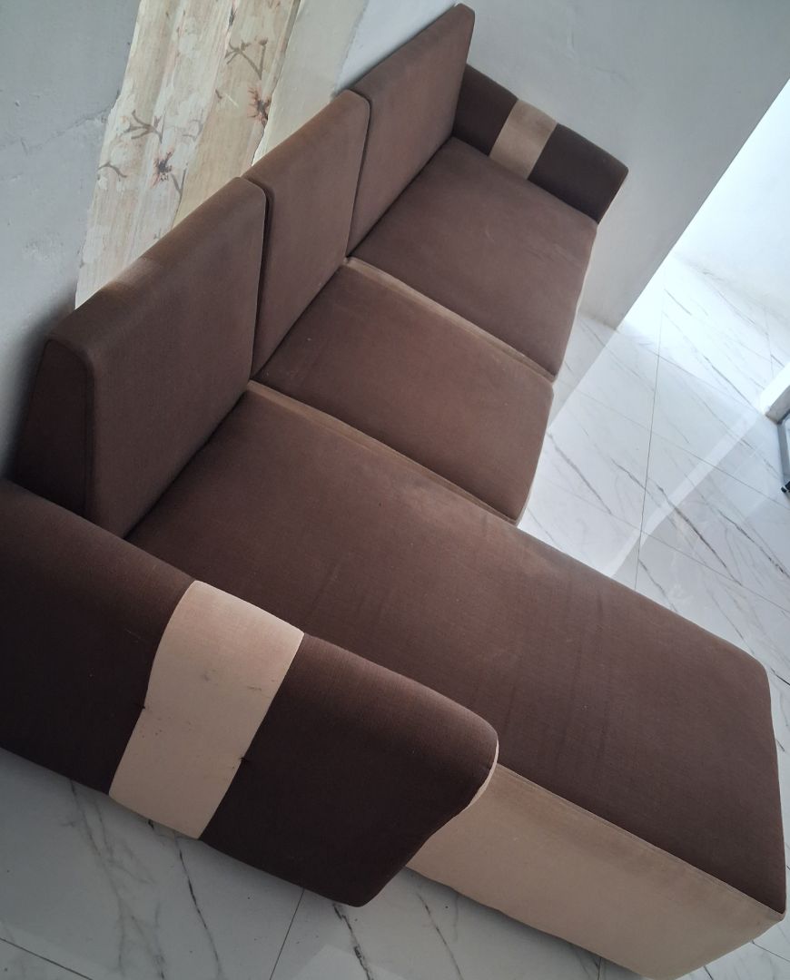 Brown And Beige L-Shaped Sectional Sofa thumbnail 4
