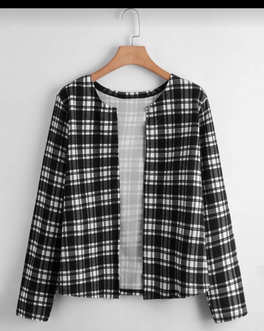Black and White Plaid Open Front Cardigan - Image 1 of 1