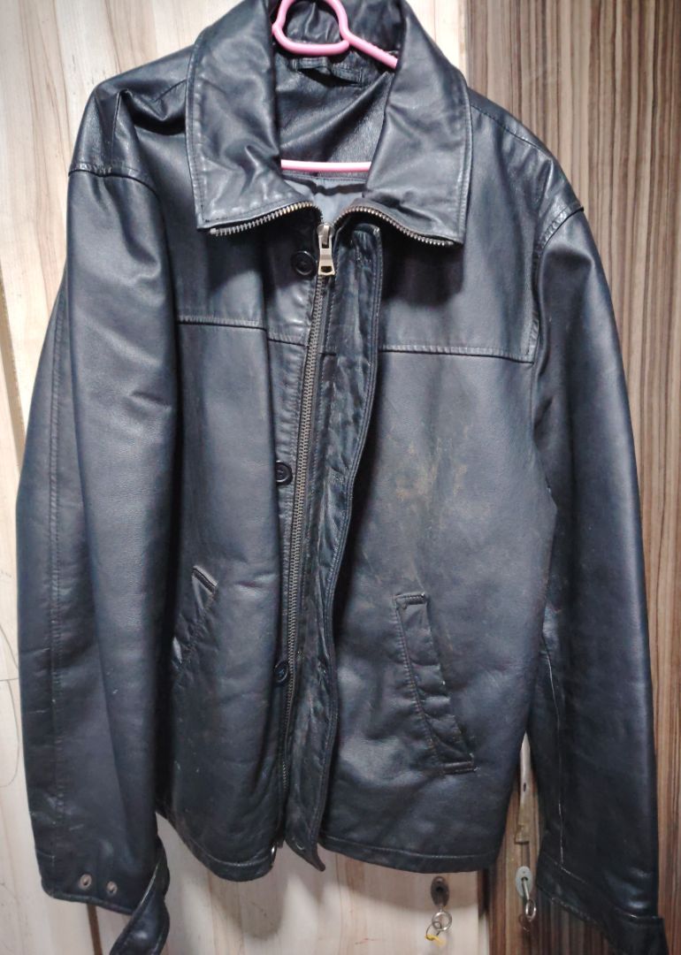 Men's Black Faux Leather Jacket Size L