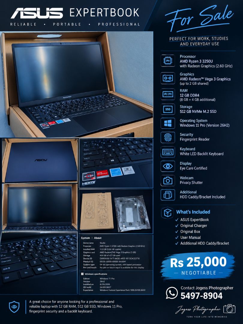 ASUS ExpertBook Ryzen 3 12GB 512GB SSD - Image 1 of 8