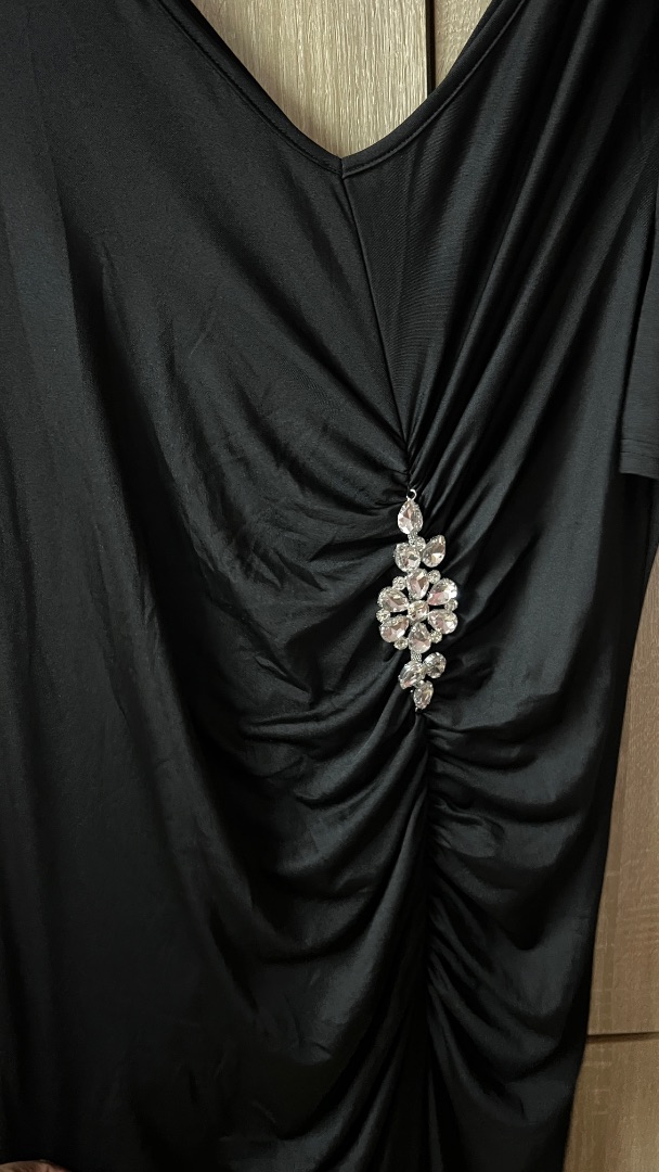 Black V-Neck Dress with Rhinestone Detail - Image 1 of 1