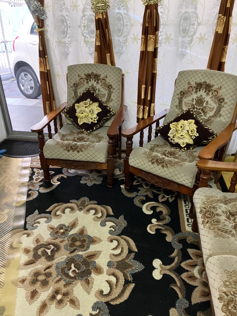 Wooden Armchair Set with Floral Cushions