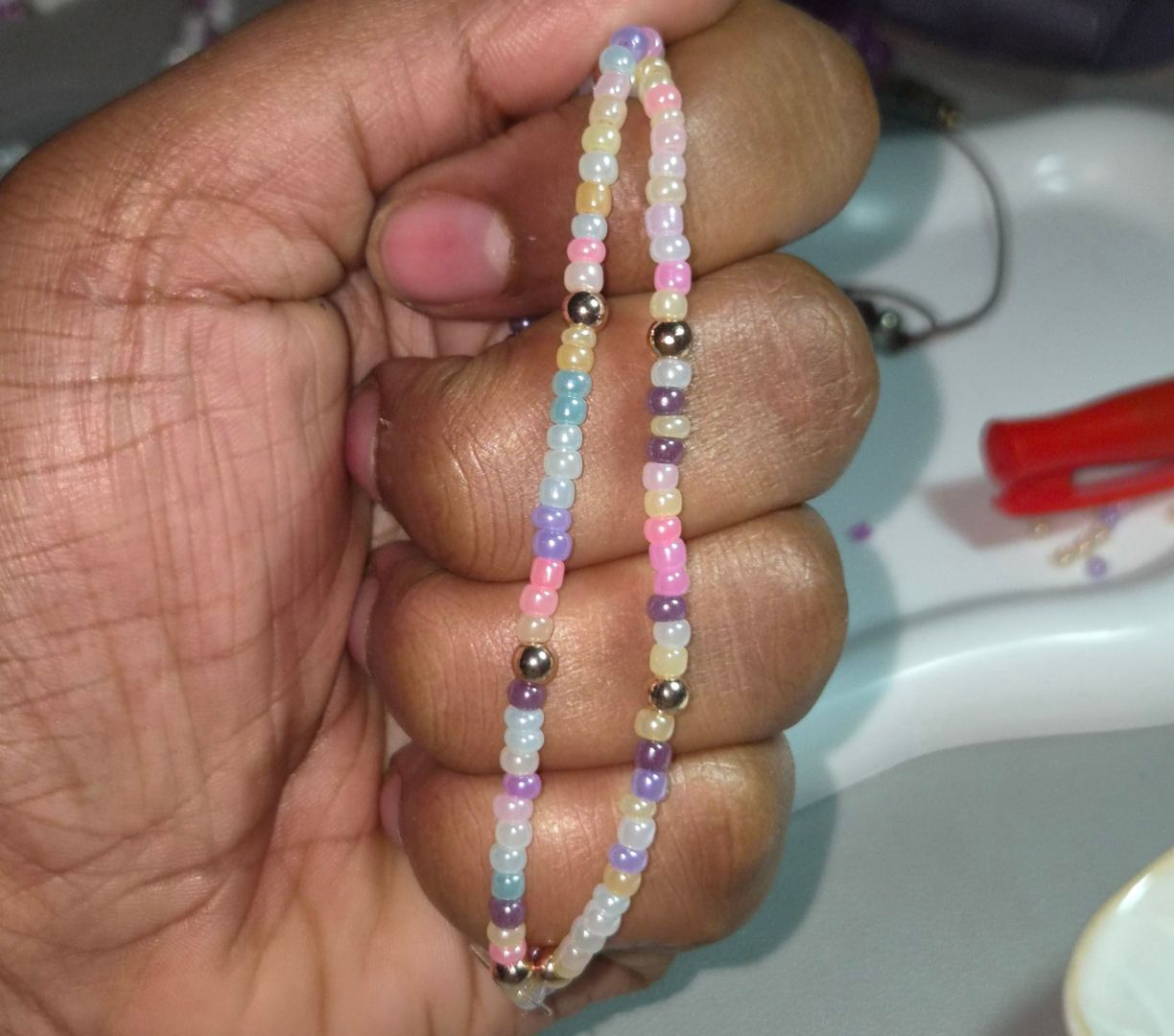 Handmade Pastel Beaded Bracelets with Metallic Accents thumbnail 2