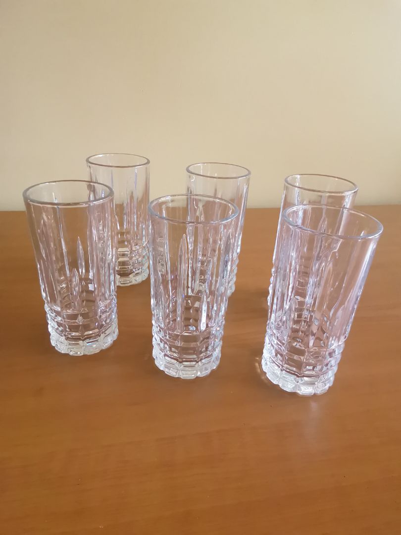 Set of 6 Cut Glass Highball Tumblers Clear