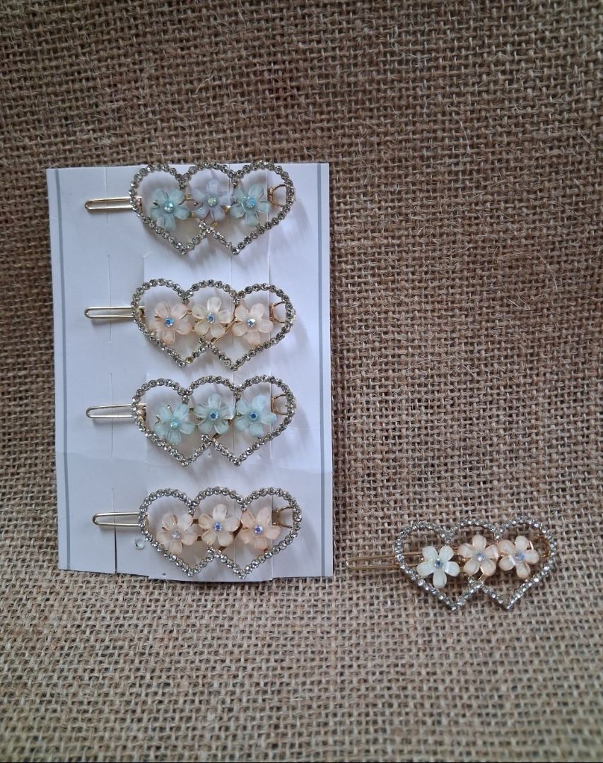 Rhinestone Heart Flower Hair Clips Set of 5