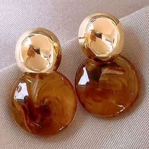 Gold and Tortoiseshell Double Ball Stud Earrings