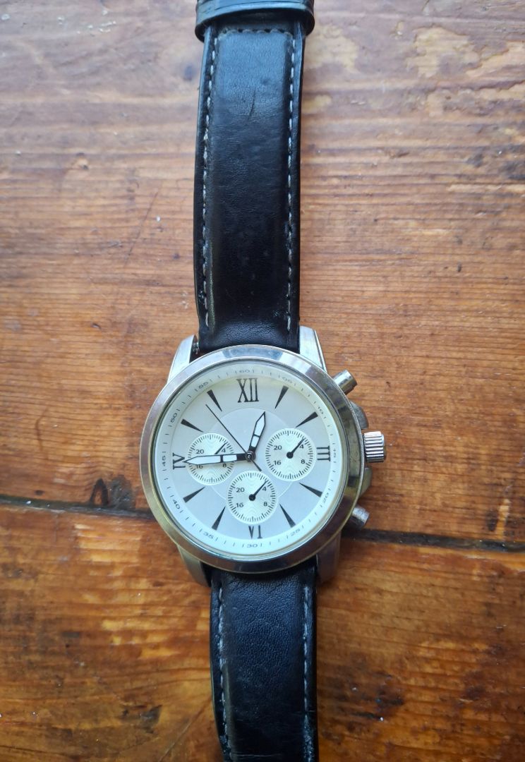 Men's Watch with Black Leather Strap