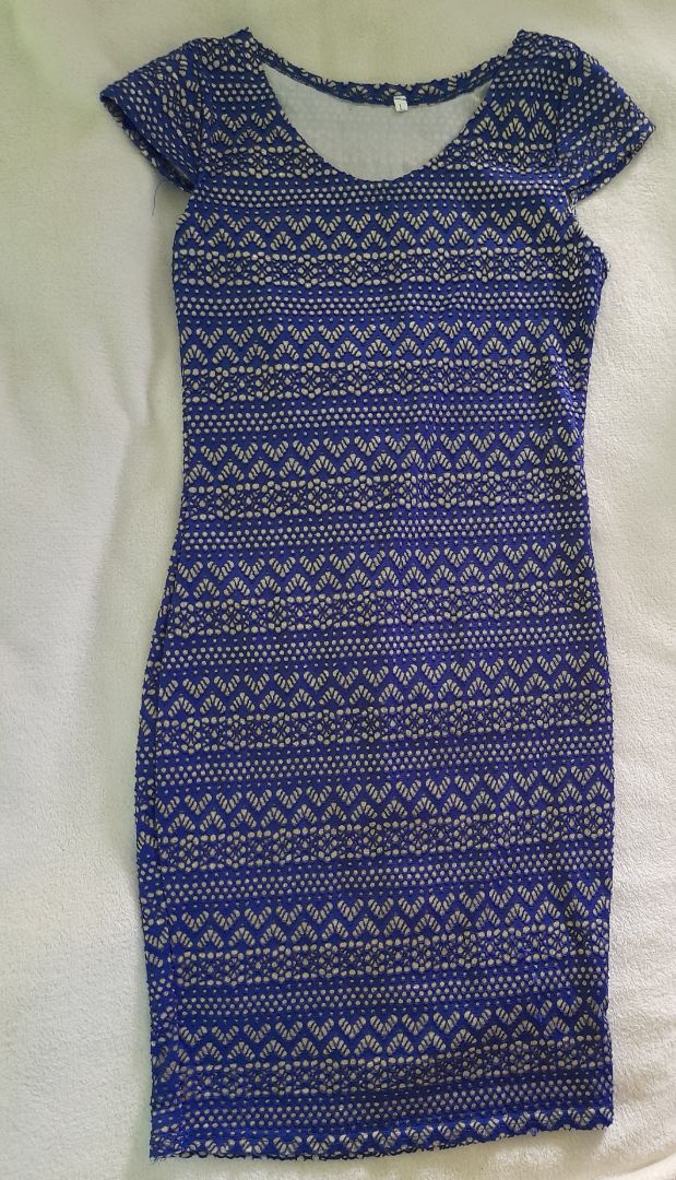 Blue Stretch Patterned Dress Size S/M - Image 1 of 1