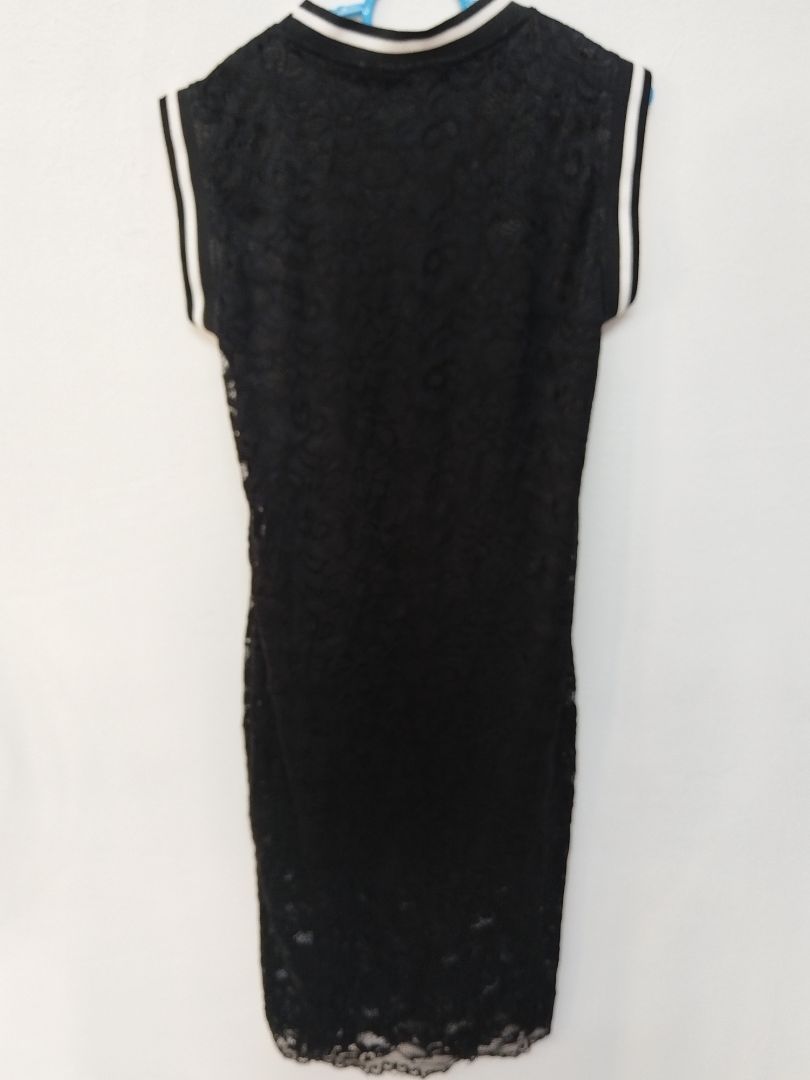 New Black Floral Lace Dress with Striped Trim Size L thumbnail 4