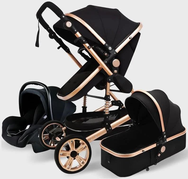 3 in 1 Baby Stroller Set Black Rose Gold - Image 1 of 1