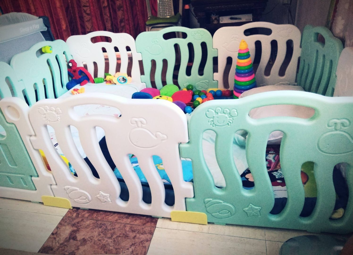 Plastic Baby Playpen Green White - Image 1 of 1