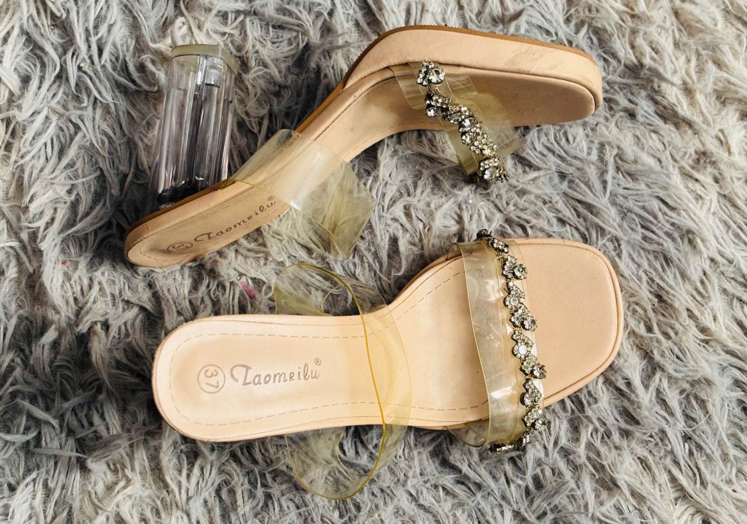 Taomeilu Clear Strap Rhinestone Heels Size 37