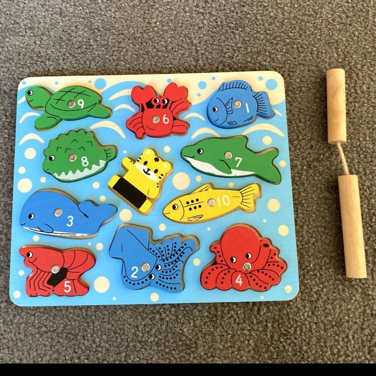 Kids Educational Toys set: Wooden Fishing Puzzle and Bristle Blocks - Image 1 of 4