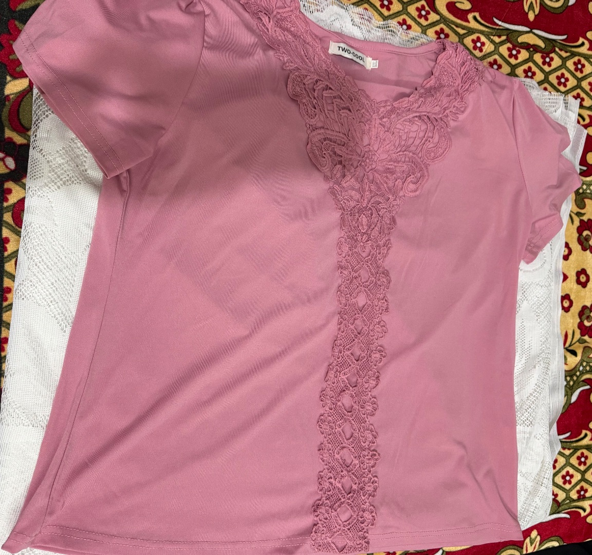 Two-Cool Pink Blouse with Lace Detail