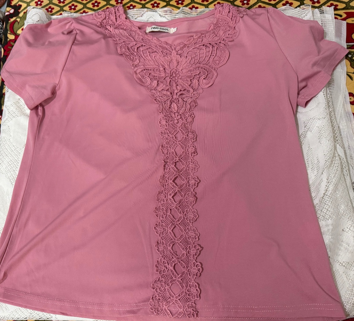 Two-Cool Pink Blouse with Lace Detail thumbnail 2
