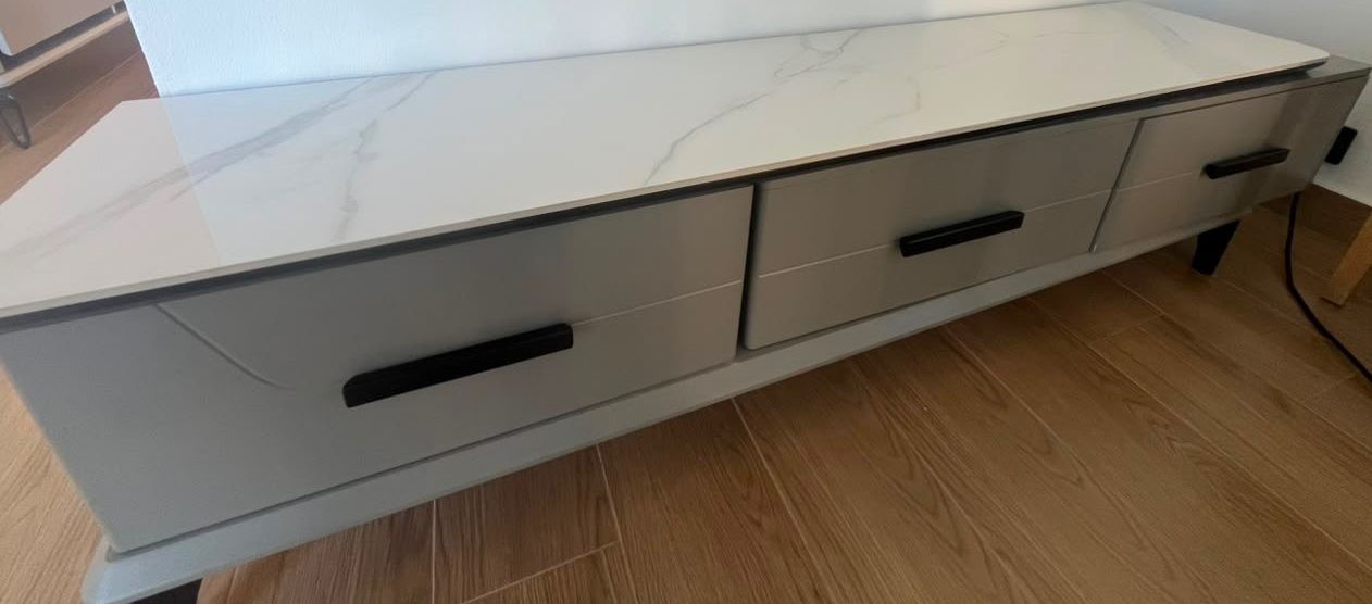 Modern TV Stand and Coffee Table Set Marble Effect - Image 1 of 4