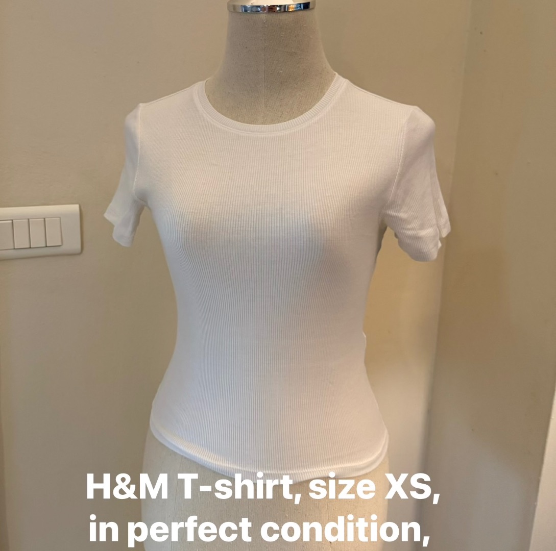 H&M Ribbed T-Shirt White Size XS - Image 1 of 1