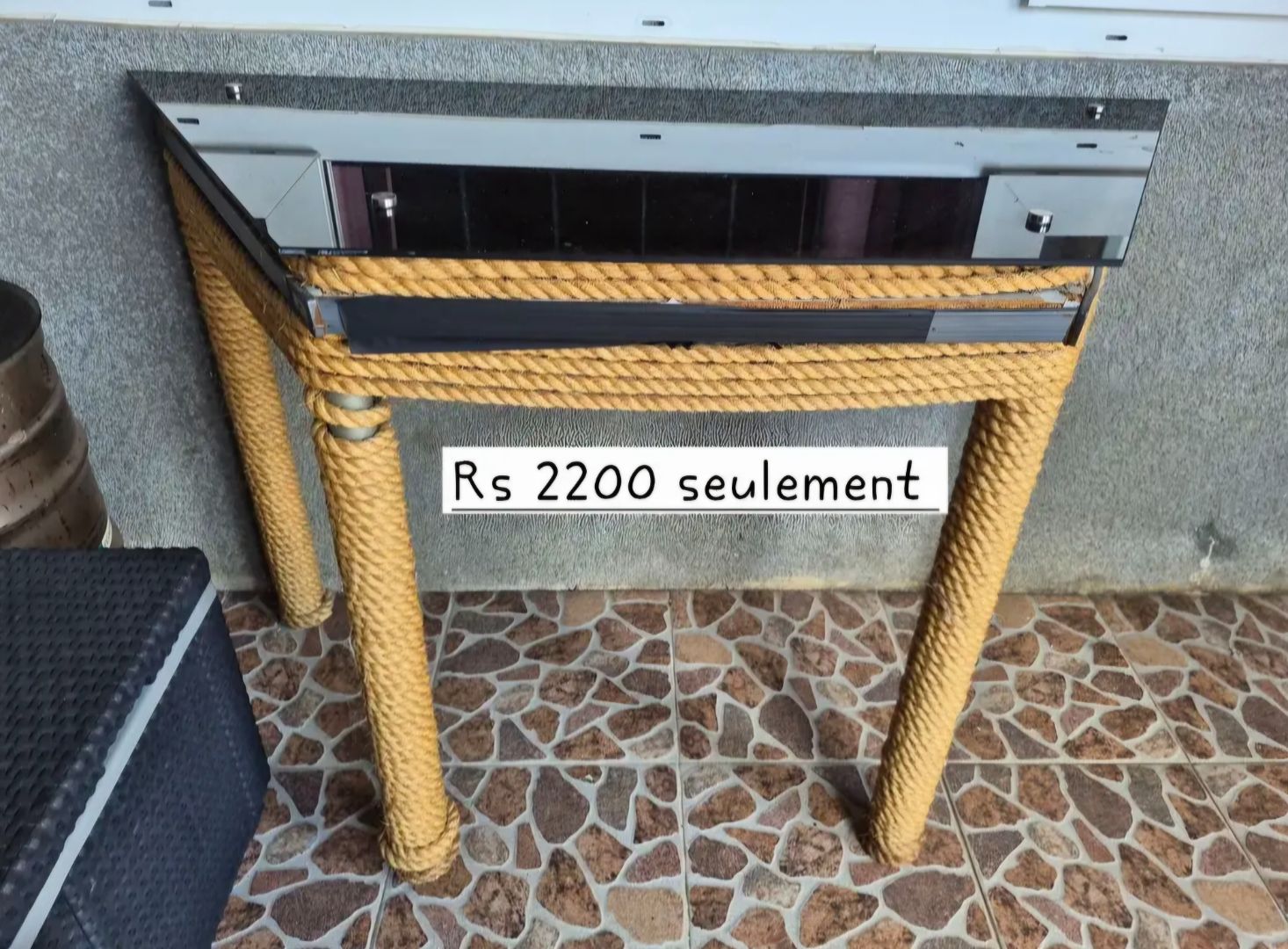 Glass Top Table with Rope Wrapped Legs