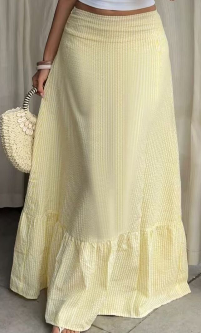 Yellow Gingham Ruffle Maxi Skirt