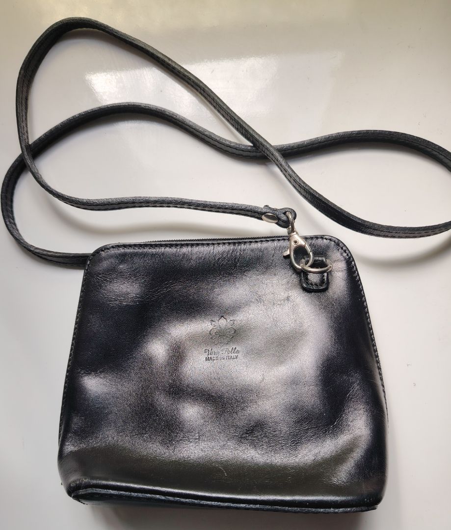 Vera Pelle Black Leather Crossbody Bag Made in Italy - Image 1 of 1