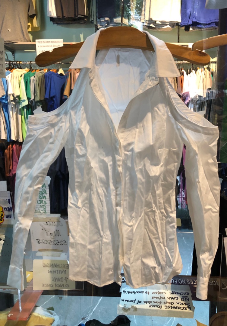 Women's White Cold Shoulder Long Sleeve Shirt - Image 1 of 1