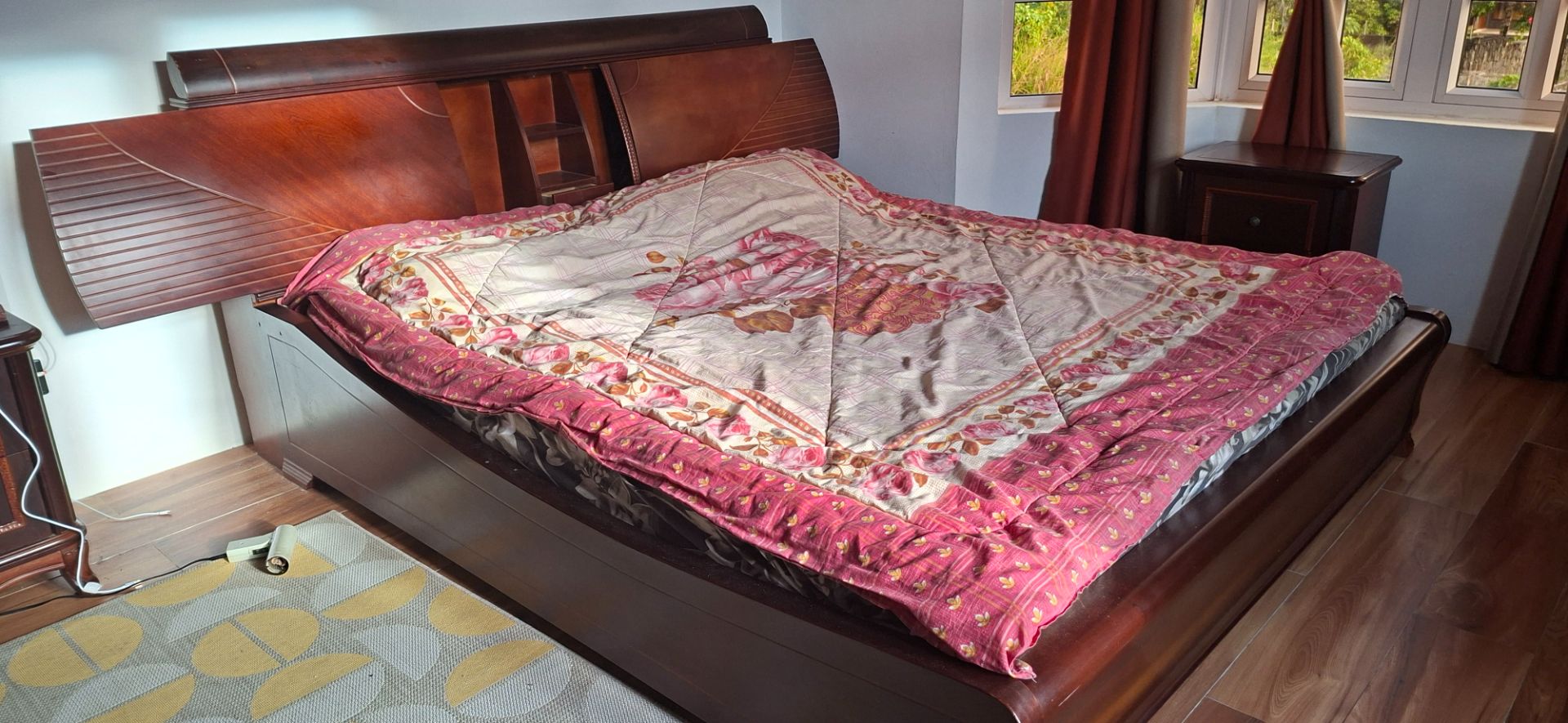 Solid wood king size  bed in mahogany with Headboard Storage thumbnail 6