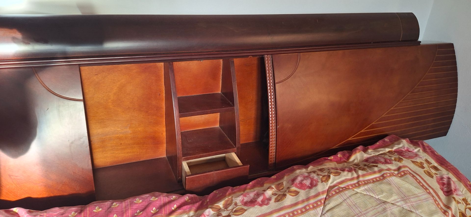 Solid wood king size  bed in mahogany with Headboard Storage thumbnail 7