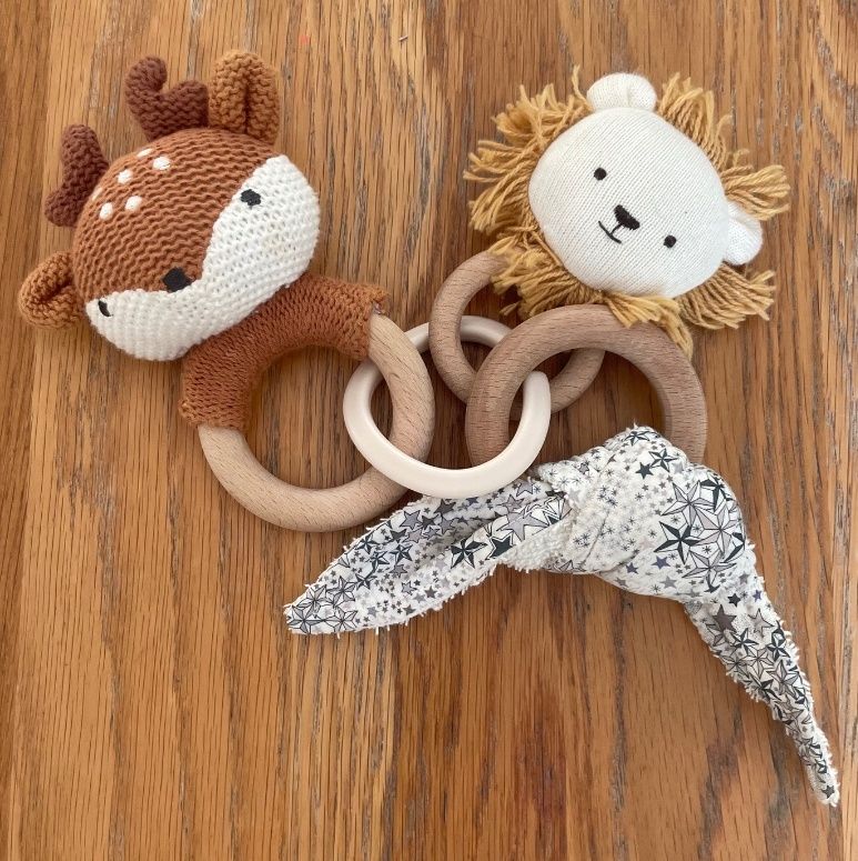 Set of 3 wooden teether rattles