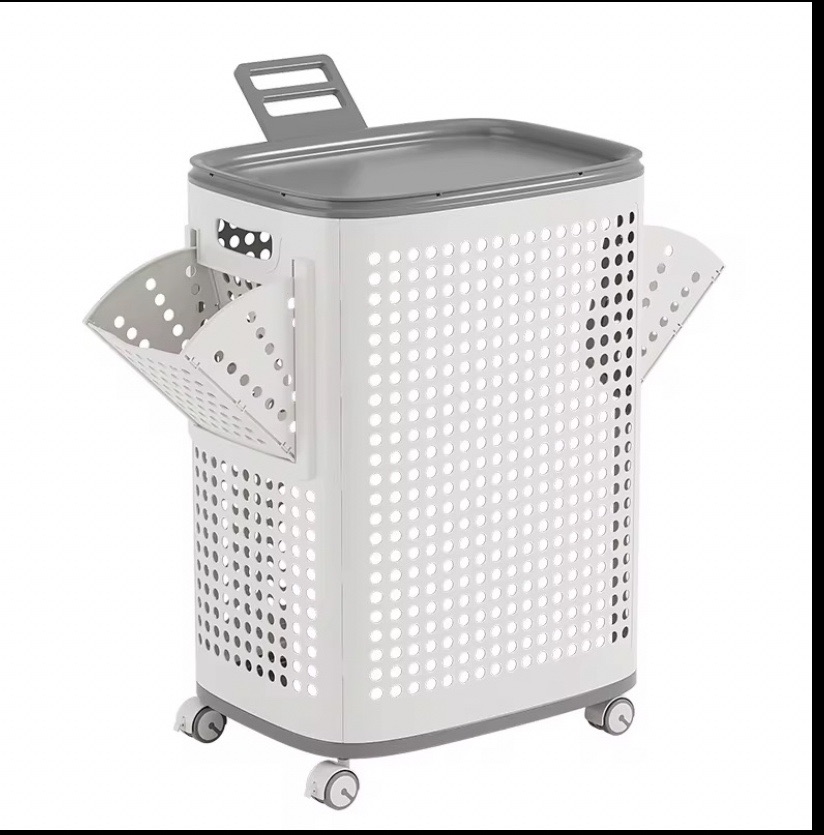 Laundry Basket with Wheels and Lid White thumbnail 8
