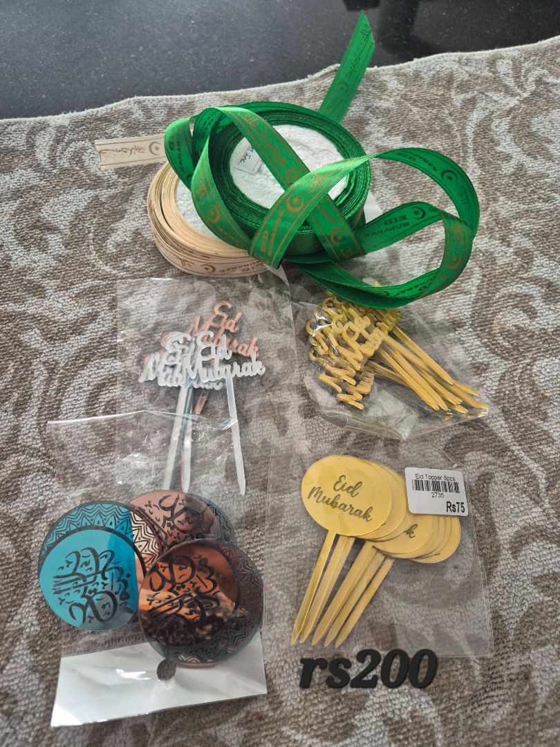 Eid Mubarak Cake Toppers And Ribbons Set
