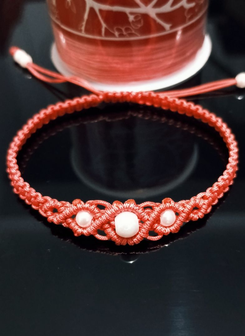 Handmade Red Macrame Bracelet with Beads