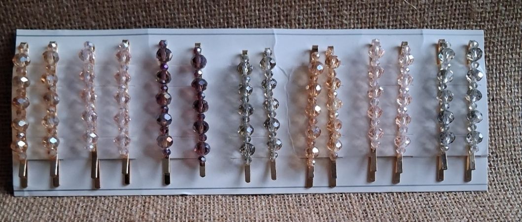 Crystal Beaded Hair Pins Set of 12 Multicolor