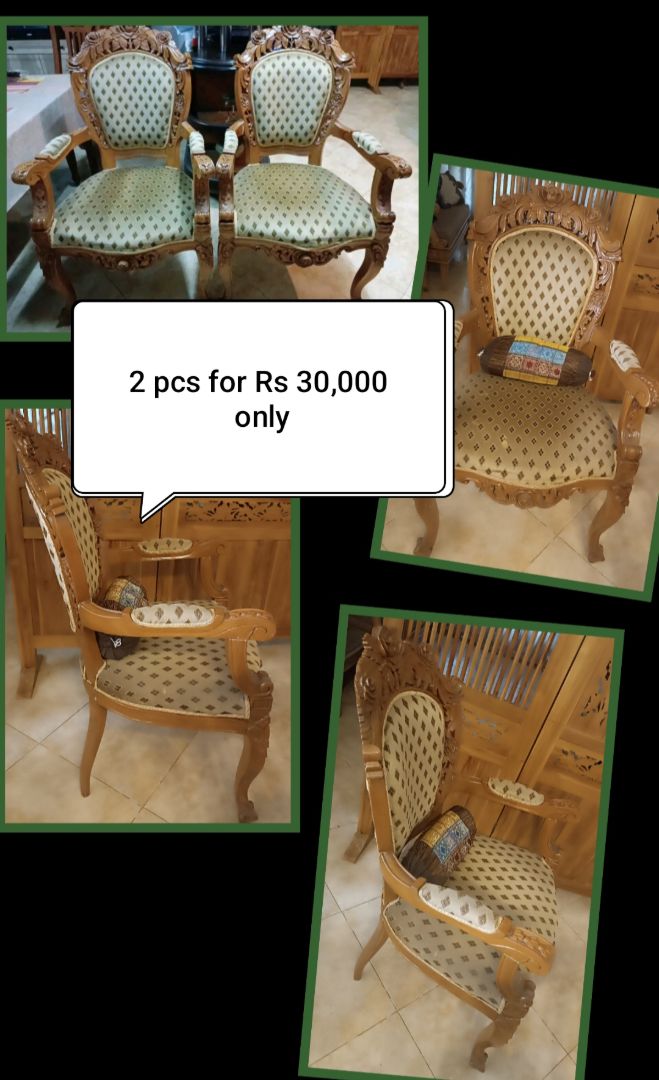 Carved Wooden Armchairs Set of 2