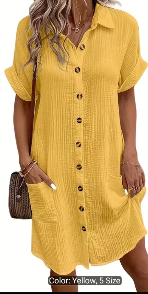 Yellow Button-Up Dress Women Size 2XL - Image 1 of 1