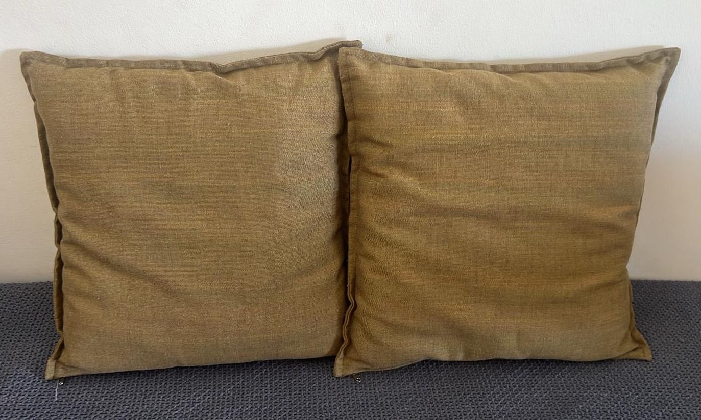 Set of 6 Linen Throw Pillows Beige Brown thumbnail 2