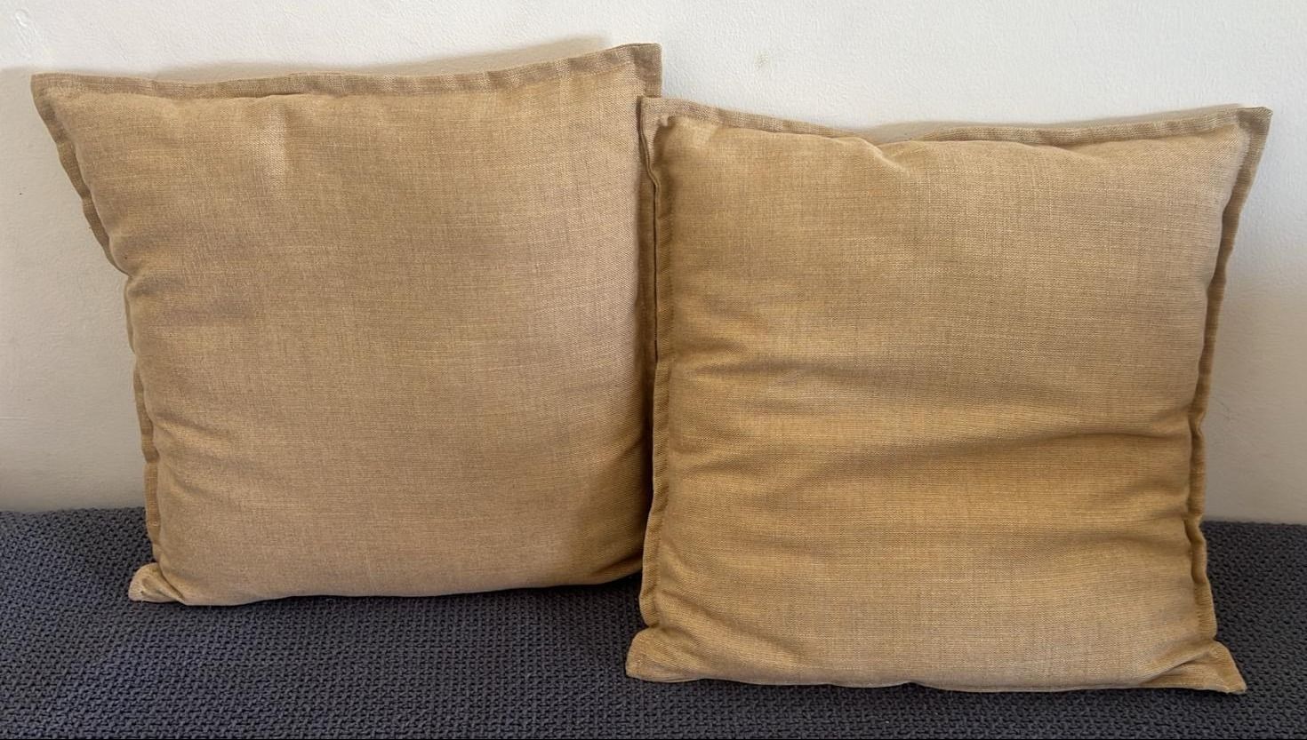 Set of 6 Linen Throw Pillows Beige Brown thumbnail 3
