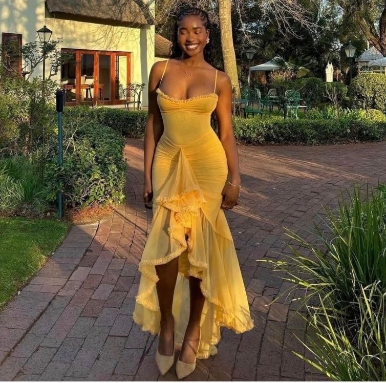 Yellow Ruffled Midi Dress Size M