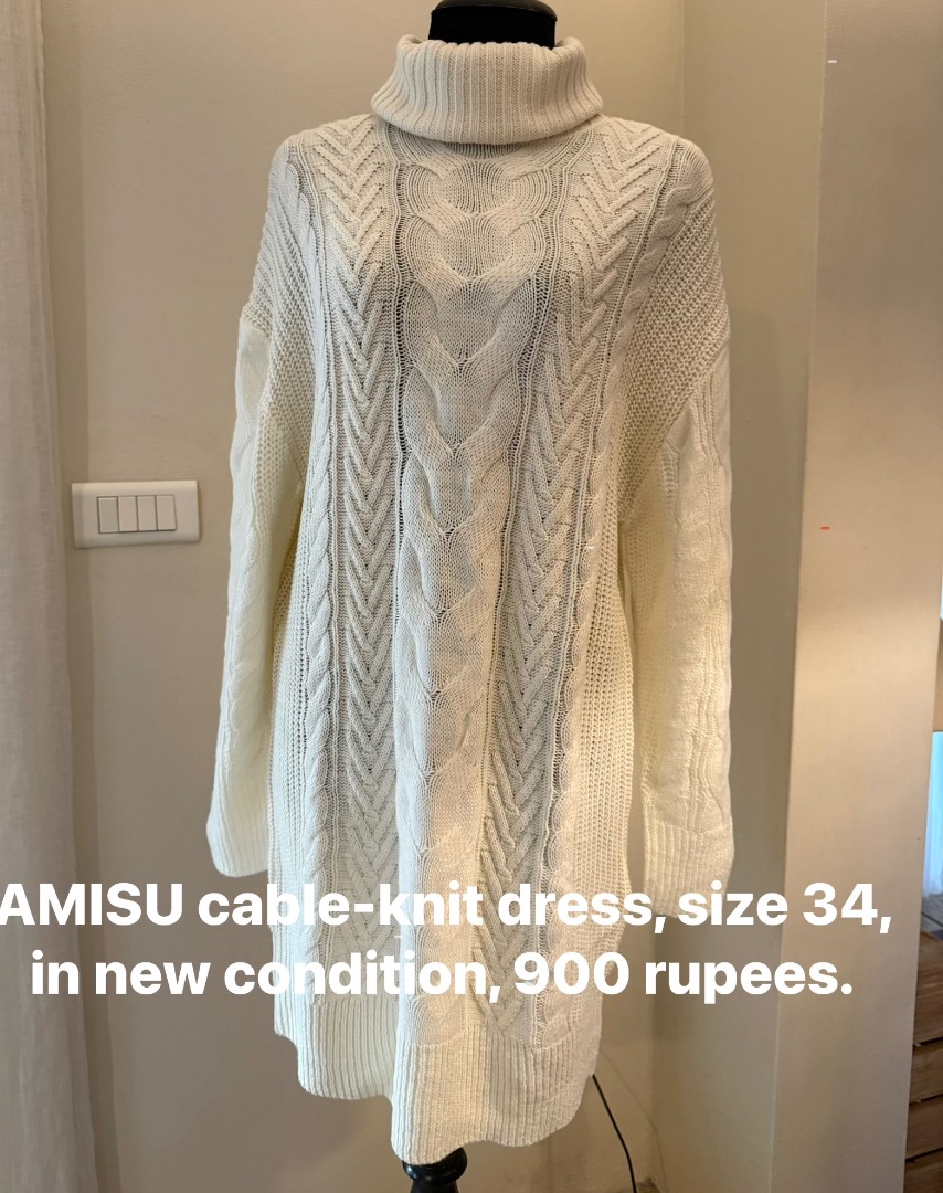 AMISU White Cable-Knit Turtleneck Dress Size XS - Image 1 of 1