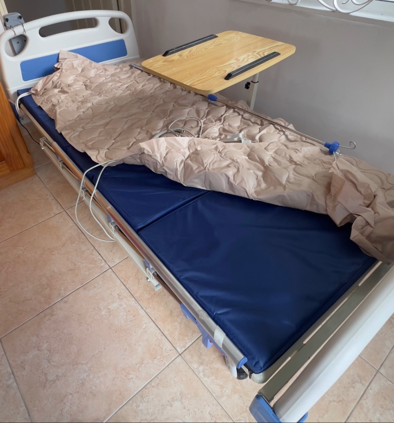 Medical Hospital Bed with Mattress and Overbed Table